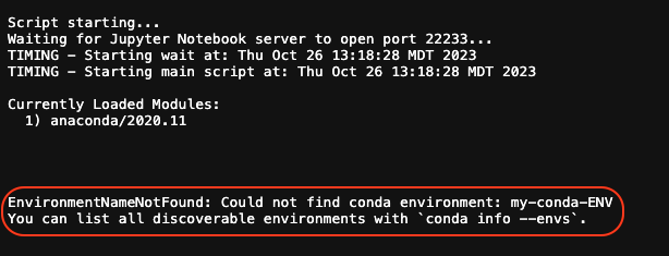 A screenshot listing a common terminal error. Text for the screenshot is provided in the code snippet below.