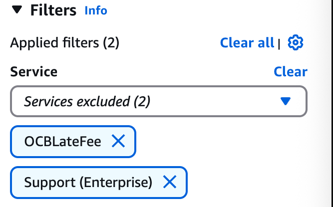 Set the Service filter to exclude OCBLateFee and Support (Enterprise).